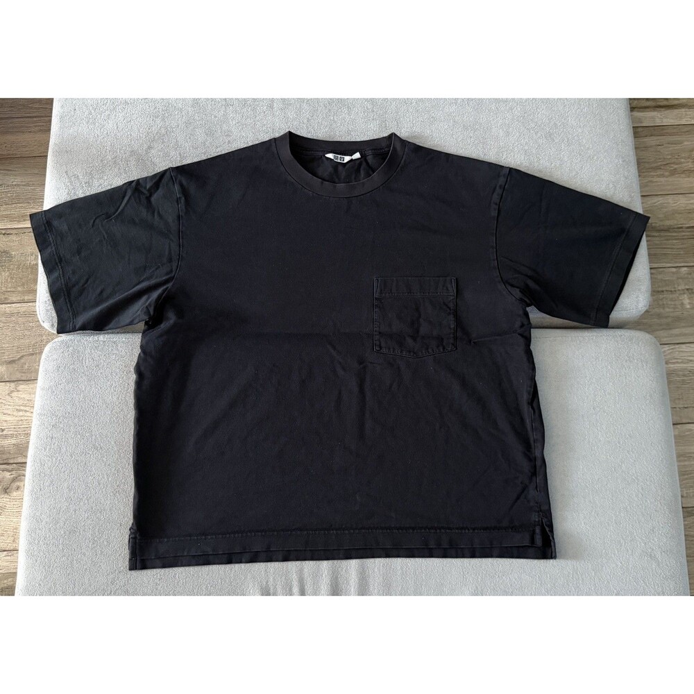 Uniqlo U black Pocket T-Shirt 100% Cotton Short Sleeve Crewneck XL, fit like L